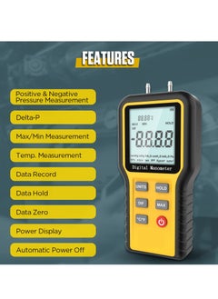 SYOSI Manometer Professional Digital Display Manometer Gas Pressure Tester Handheld Hvac Dual Port Manometer 12 Selectable Units Differential Pressure Gauge, ±20.68kpa  - Image 2