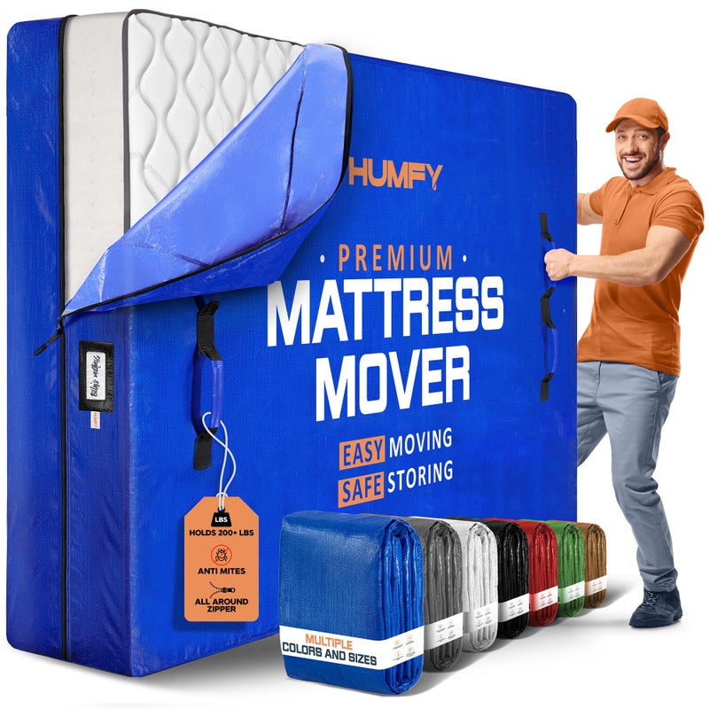 HUMFY Mattress Bags For Moving With 8 Handles â€“ Queen Mattress Moving Bag â€“ Tear-Proof Mattress Storage Cover With Dual Zippers â€“ Reusable Mattress Moving Bags For Transport & Storage Mattress Protector - Image 1