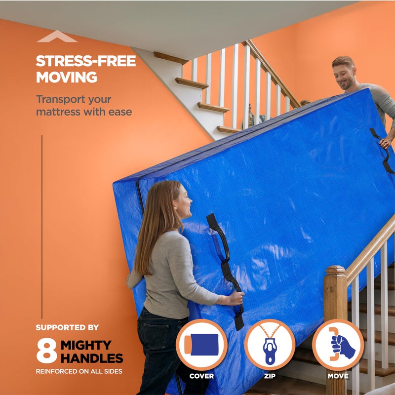 HUMFY Mattress Bags For Moving With 8 Handles â€“ Queen Mattress Moving Bag â€“ Tear-Proof Mattress Storage Cover With Dual Zippers â€“ Reusable Mattress Moving Bags For Transport & Storage Mattress Protector - Image 2