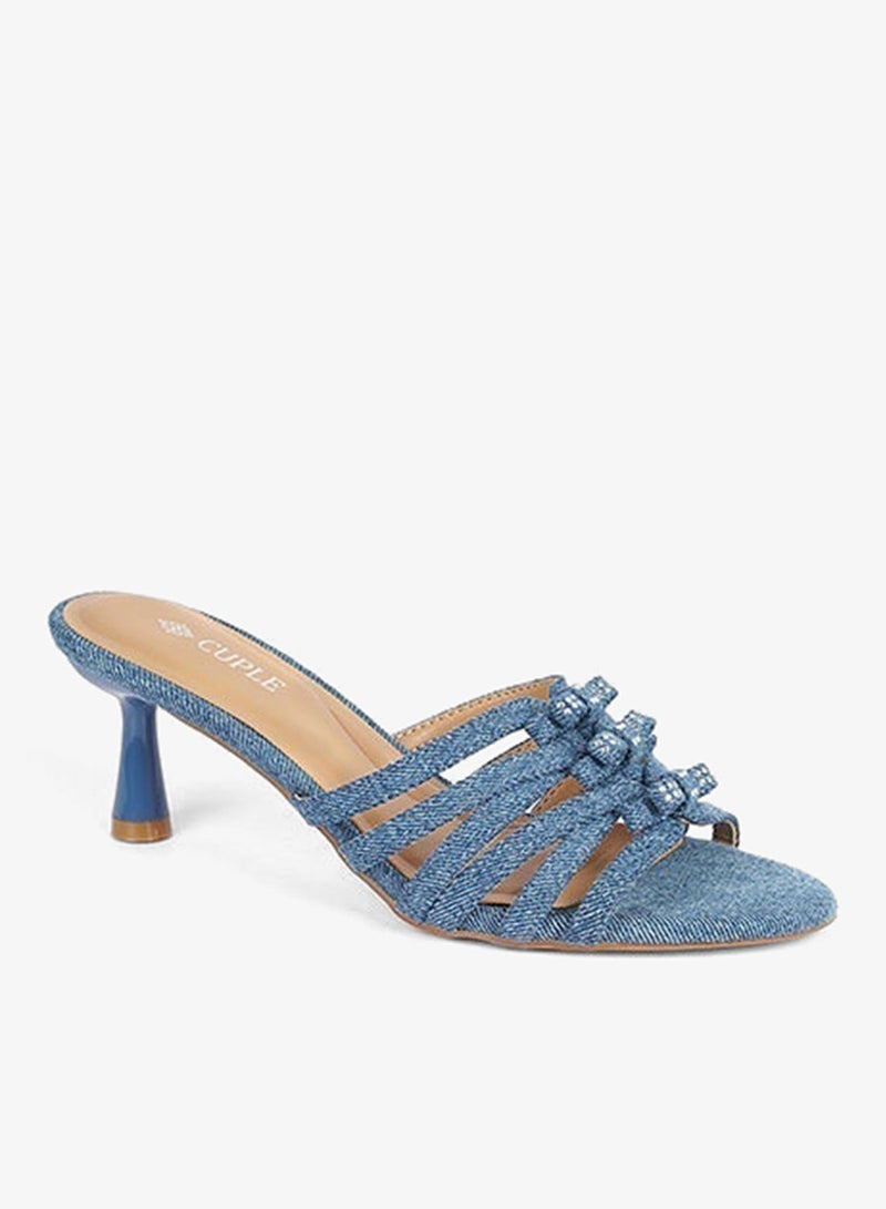 Cuple Denim Heeled Sandal with Bow Straps - Image 2