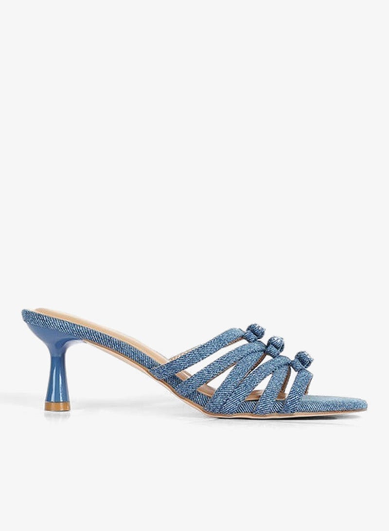 Cuple Denim Heeled Sandal with Bow Straps - Image 1