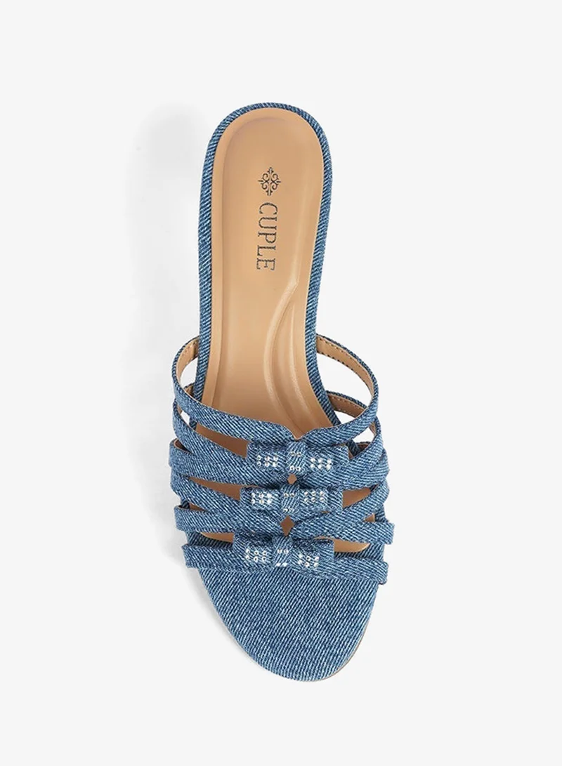Cuple Jeans Denim Heeled Sandal with Bow Straps for Women | Best Price UAE