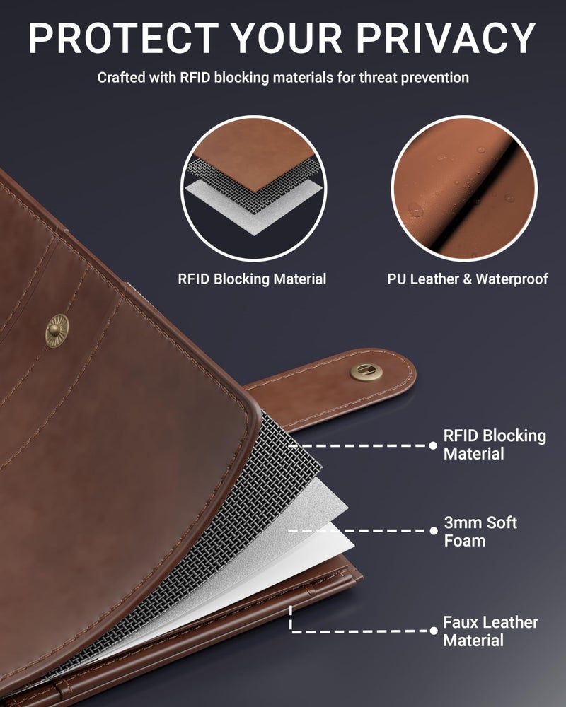 FEDUS Brown, Faux Leather Passport Holder for Men, Passport Holder for Women's Passport Cover Case Wallet, Boarding Pass Slots RFID Protected Travel Accessories Organiser - Image 2