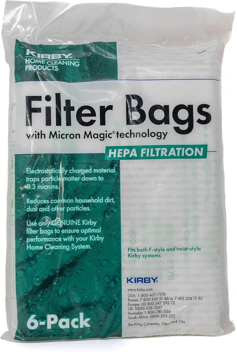 Kirby MicroAllergen Plus HEPA Filter Bags 6-Pack | Part #204814 | Compatible with F-Style & Twist-Style Vacuums - Image 1