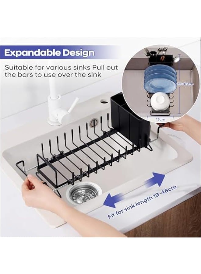 بيوينتي قائمة المنتجات ذات الصلة حوض تجفيف الأطباق ، حوض رف الأطباق ، رف تجفيف قابلة للتوسع فوق حوض مع علبة تجفيف السيليكون ، حوض صحون الصرف الصحي لمطابخ العداد مع حامل أدوات الطعام ، حوض تجفيف 35-48 سم - Image 2
