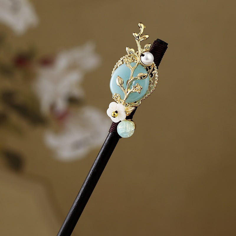 Generic Palace Style Imitation Ebony Hairpin Antique Hanfu Flower Hair Hairpin National Style Tassel Hairpin Ancient Clothing Hair Ornament Autumn makeup oblique