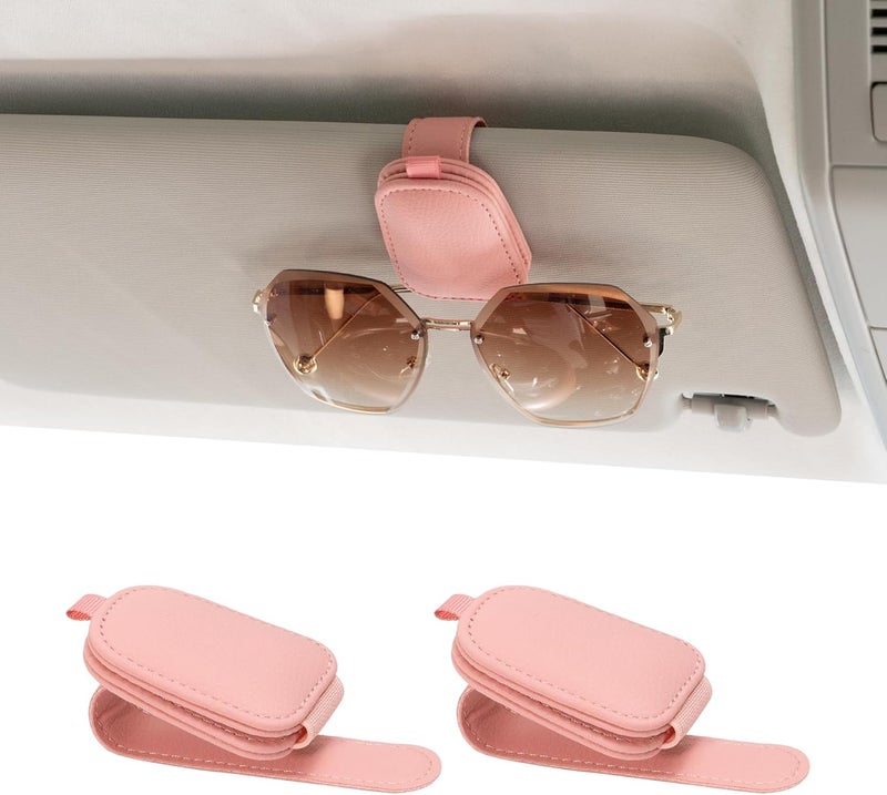 Yuoyar Sunglass Holder for Car, Magnetic Leather Sunglasses Holder and Ticket Card Clip, Car Visor Accessories, 2 Packs (Pink) - Image 1