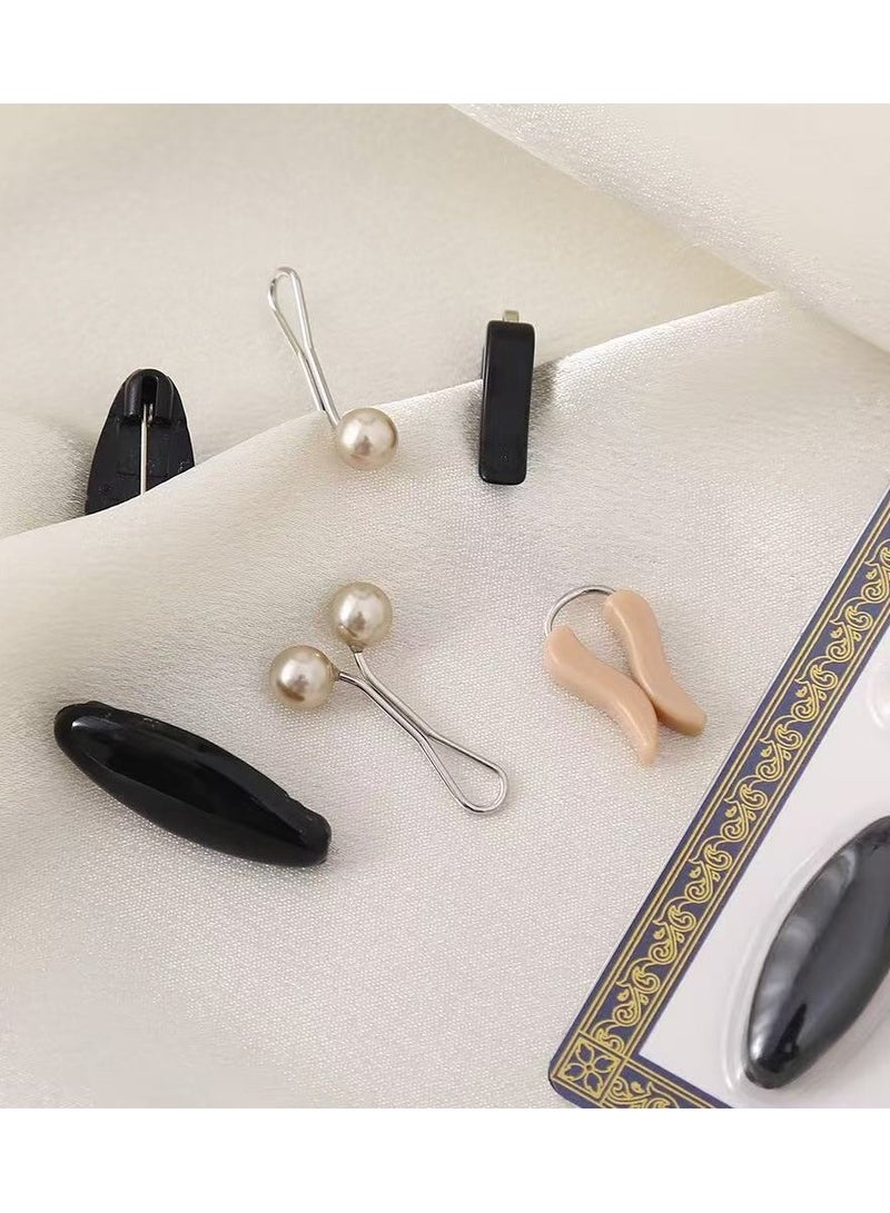 Fashion Hijab Pins,Muslim Women Faux Pearl Scarf Clips Pin-Less Scarf Clips ,Scarf Safety Pins,plastic Hijab U Clips,3 models 6 pcs for Women Muslim Scarf Clothing-Black&Gold - Image 2