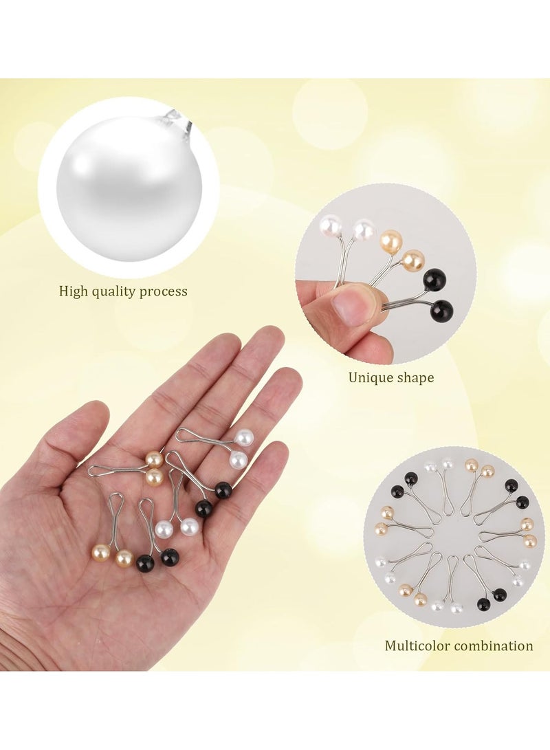 Fashion Hijab Pins,Muslim Women Faux Pearl Scarf Clips Pin-Less Scarf Clips ,Scarf Safety Pins,plastic Hijab U Clips,3 models 6 pcs for Women Muslim Scarf Clothing-Black&Gold - Image 4