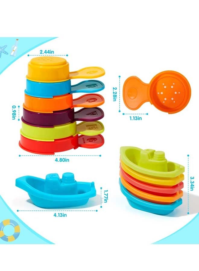 قبلة طفل ألعاب حمام الطفل للأطفال الصغار | 11PCS العفن الحرة حوض الاستحمام ألعاب اللعب المياه مع القوارب العائمة وملاعق الحمام، حمام السباحة والمياه الجدول اللعب للأطفال الرضع والأطفال الصغار التعلم المبكر الهدايا التعليمية، لون قوس قزح - Image 5