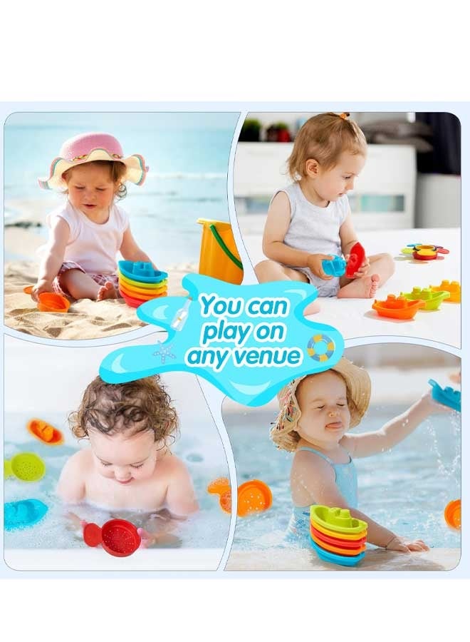 قبلة طفل ألعاب حمام الطفل للأطفال الصغار | 11PCS العفن الحرة حوض الاستحمام ألعاب اللعب المياه مع القوارب العائمة وملاعق الحمام، حمام السباحة والمياه الجدول اللعب للأطفال الرضع والأطفال الصغار التعلم المبكر الهدايا التعليمية، لون قوس قزح - Image 2