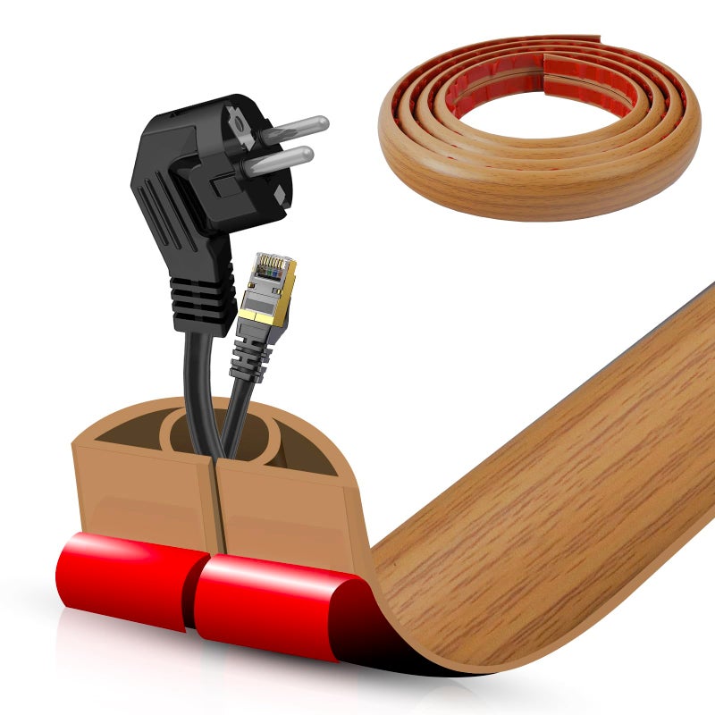 DBHXXMB-HH Floor Cord Cover Self Adhesive Cord Hider10FT Cable Management Extension Strip Protector for Wires Prevent Cable Trips for Offices Gyms Exhibitions Cavity051W x 03H Brown Wood - Image 2