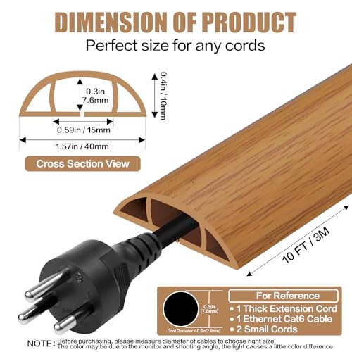 DBHXXMB-HH Floor Cord Cover Self Adhesive Cord Hider10FT Cable Management Extension Strip Protector for Wires Prevent Cable Trips for Offices Gyms Exhibitions Cavity051W x 03H Brown Wood - Image 3