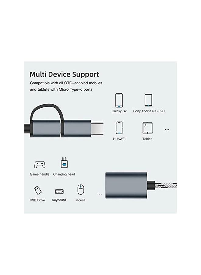 Zaboon - 2 In 1 Usb 3.0 Otg Adapter Cable Type C Micro Usb To Usb 3.0 Interface Charging Cable Line For Cellphone Converter For Cellphone Color Gray - Image 1