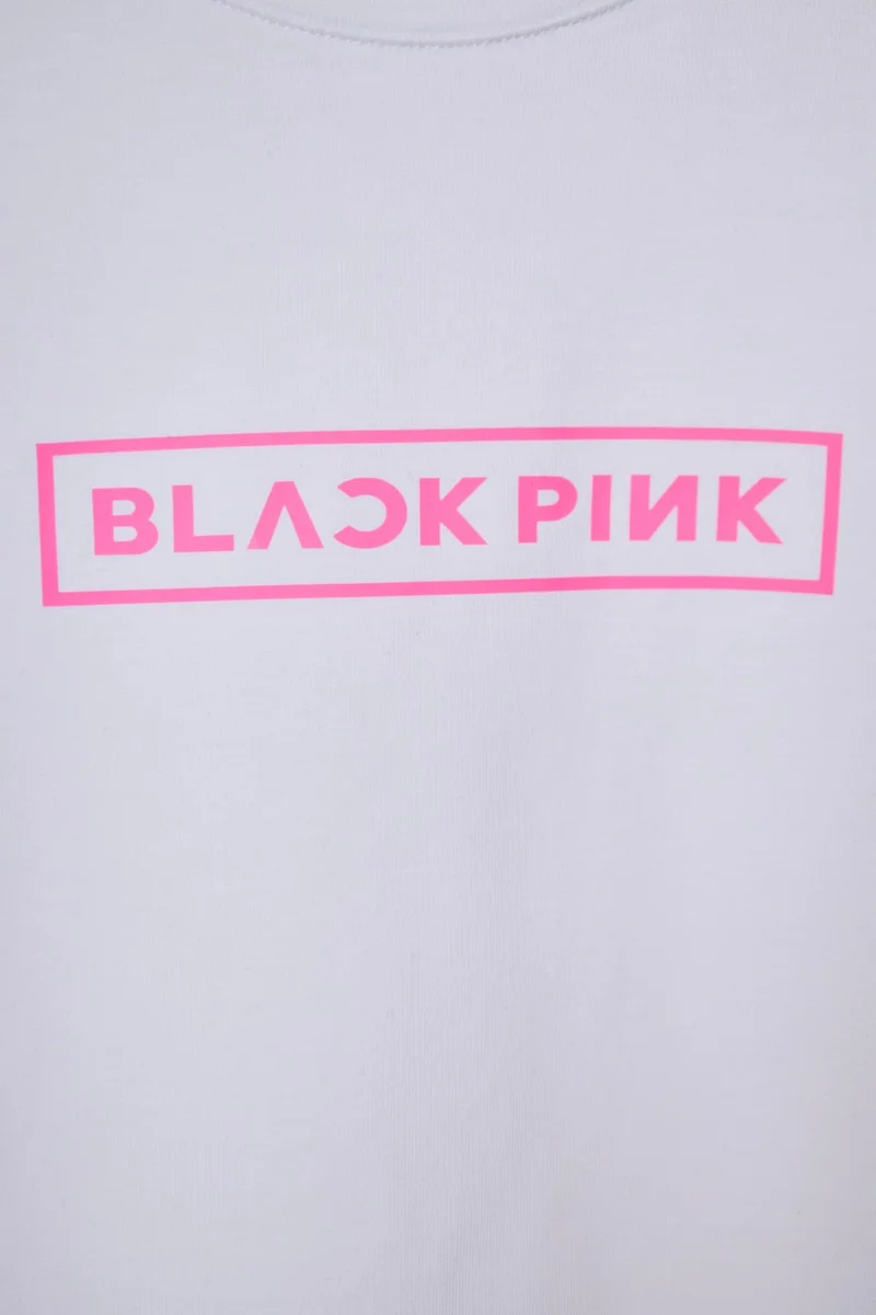 Mrs & Kids Blackpink Oversize Girl's Printed Crew Neck 100% Cotton White T-Shirt