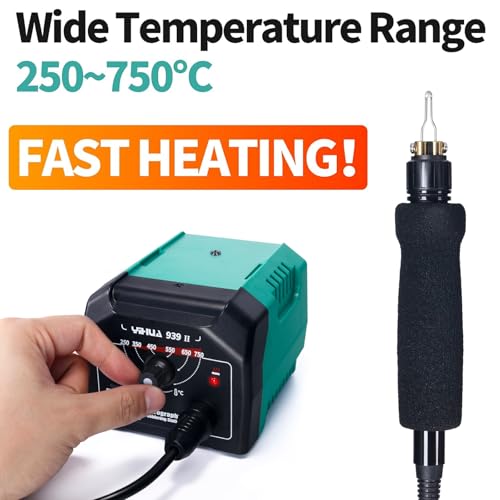 YIHUA 939-II Wood Burning Kit Station Pyrography pen 250~750℃/482~1382℉ Temperature Adjustable with 20 Wire Nibs, 1 stable pen holder, 2 stencils, 2 scrap wood, 1 S/S Tweezers, and 1 pliers (Green) - Image 2