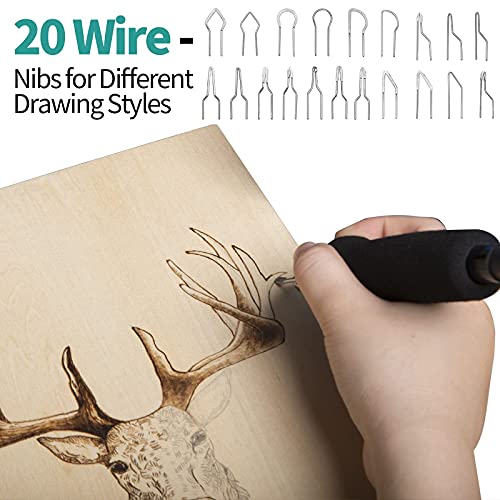 YIHUA 939-II Wood Burning Kit Station Pyrography pen 250~750℃/482~1382℉ Temperature Adjustable with 20 Wire Nibs, 1 stable pen holder, 2 stencils, 2 scrap wood, 1 S/S Tweezers, and 1 pliers (Green) - Image 5