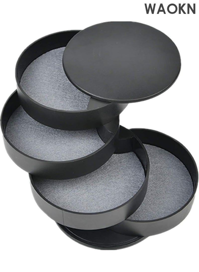 WAOKN 4-Layer Rotating Jewelry Organizer Box – Portable Travel Jewelry Storage Case with Lid for Earrings, Rings, Bracelets, Necklaces – Compact Jewelry Tray for Women, Girls – Anti-Tarnish & Scratch-Proof Design – Elegant Black Gift Box - Image 1