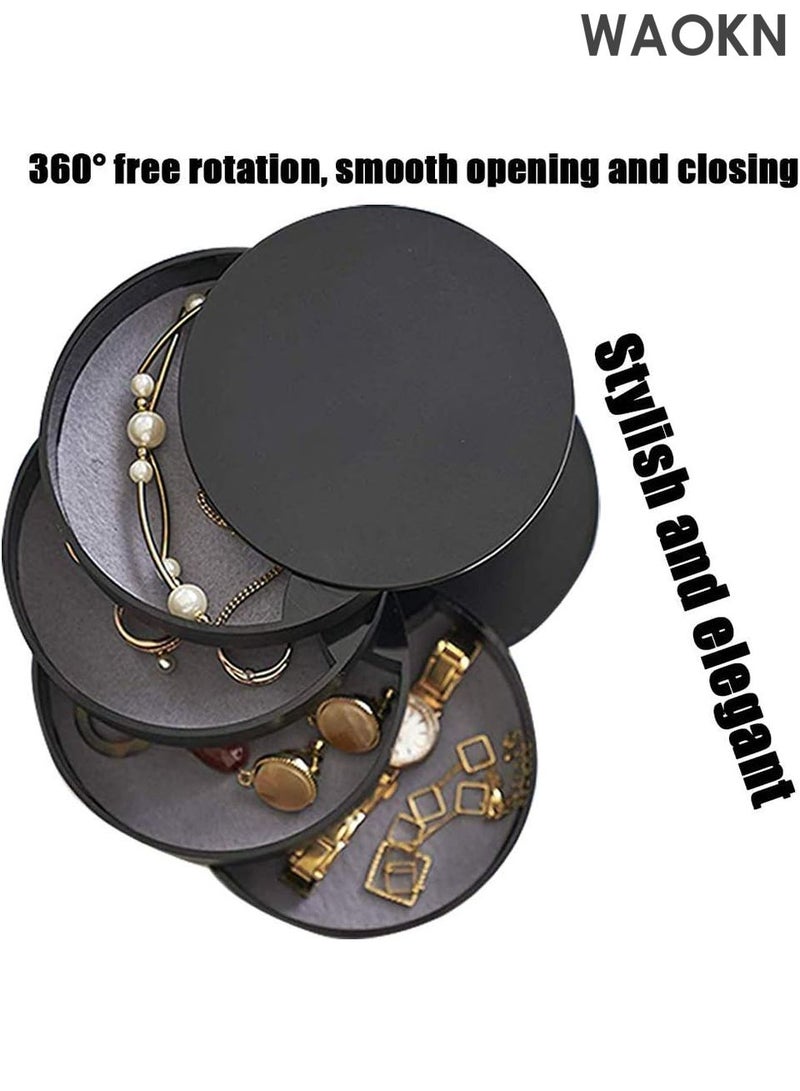 WAOKN 4-Layer Rotating Jewelry Organizer Box – Portable Travel Jewelry Storage Case with Lid for Earrings, Rings, Bracelets, Necklaces – Compact Jewelry Tray for Women, Girls – Anti-Tarnish & Scratch-Proof Design – Elegant Black Gift Box - Image 3
