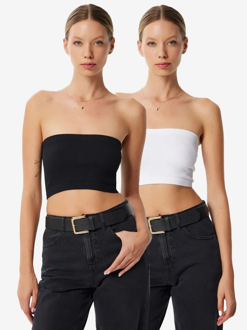 السعادة في إسطنبول ISTANBUL Ribbed bandeau crop blouse