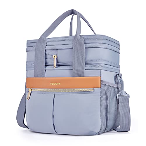 TOURIT Insulated Lunch Box Bag Double Deck Leakproof Cooler Tote for Work Office Picnic Expandable Lunch Container Grey