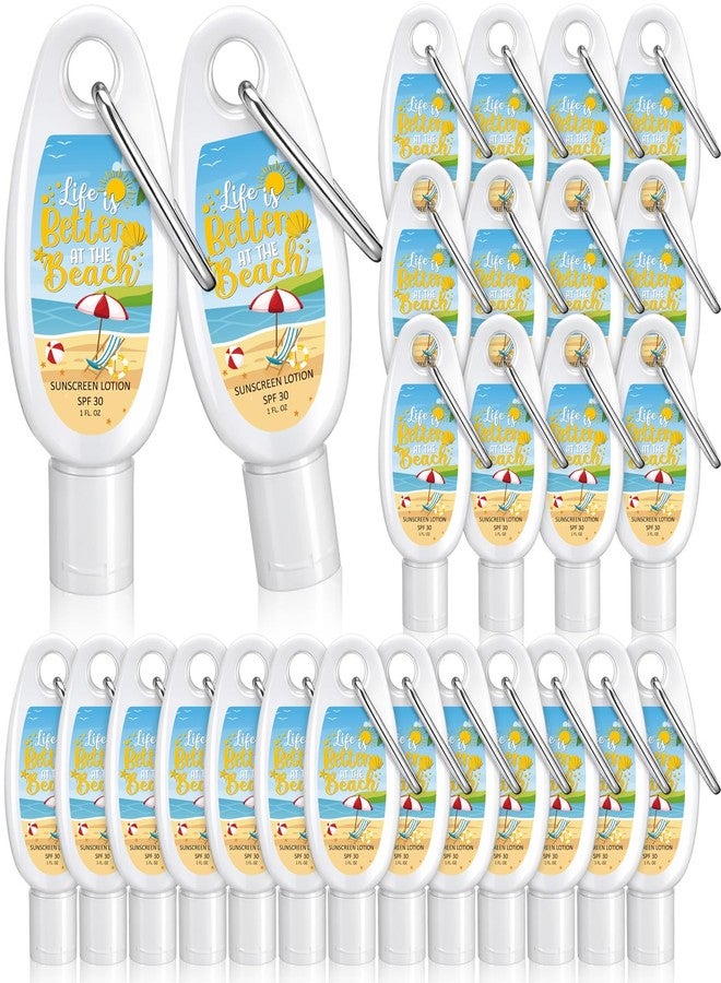 Leelosp 30 Pcs Mini Sunscreen with Carabiner Bulk Travel Size 1 Fl. oz. Spf 30 Water Resistant Mini Sunblock Lotion with Clip Summer Beach Gift for Wedding Bridal Shower Party Favor(Beach) - Image 1