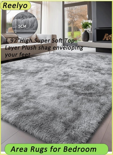 Super Soft Rugs Fluffy Carpets Area Rugs for Living Room Bedroom Machine Washable  Tie-Dye Rugs for Living Room Bedroom Girls Kids Room Nursery Home Decor Non-Slip Machine Washable Carpet Lghit Grey