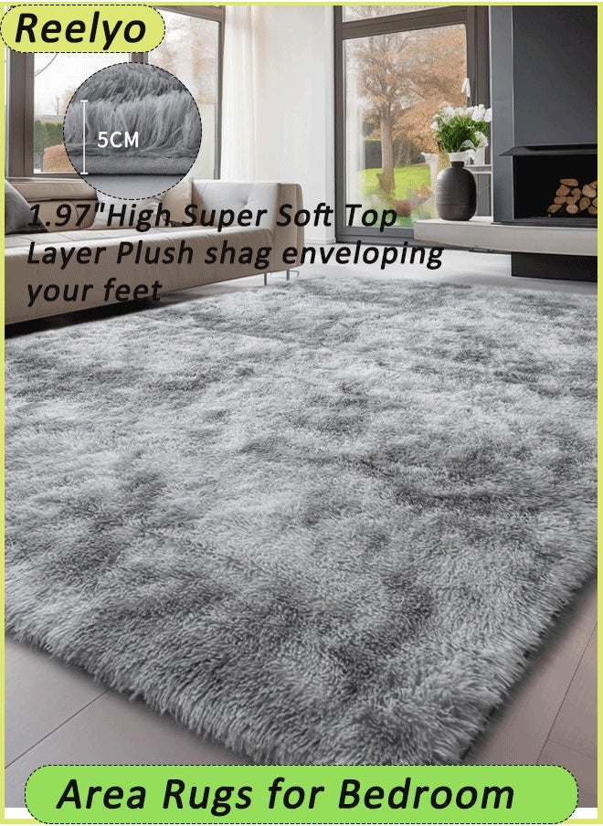 Reelyo Super Soft Rugs Fluffy Carpets Area Rugs for Living Room Bedroom Machine Washable  Tie-Dye Rugs for Living Room Bedroom Girls Kids Room Nursery Home Decor Non-Slip Machine Washable Carpet Lghit Grey  - Image 1