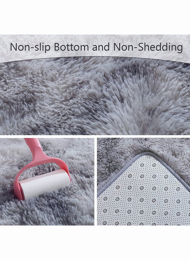 Reelyo Super Soft Rugs Fluffy Carpets Area Rugs for Living Room Bedroom Machine Washable  Tie-Dye Rugs for Living Room Bedroom Girls Kids Room Nursery Home Decor Non-Slip Machine Washable Carpet Lghit Grey - Image 3