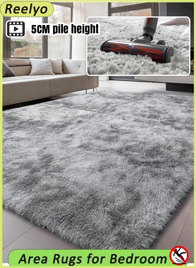 Reelyo Super Soft Rugs Fluffy Carpets Area Rugs for Living Room Bedroom Machine Washable  Tie-Dye Rugs for Living Room Bedroom Girls Kids Room Nursery Home Decor Non-Slip Machine Washable Carpet Lghit Grey - Image 1