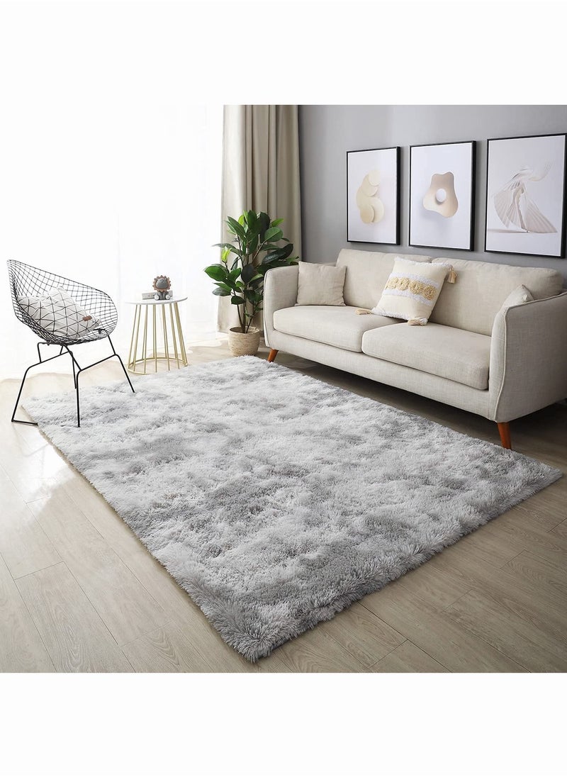 Super Soft Rugs Fluffy Carpets Area Rugs for Living Room Bedroom Machine Washable  Tie-Dye Rugs for Living Room Bedroom Girls Kids Room Nursery Home Decor Non-Slip Machine Washable Carpet Lghit Grey