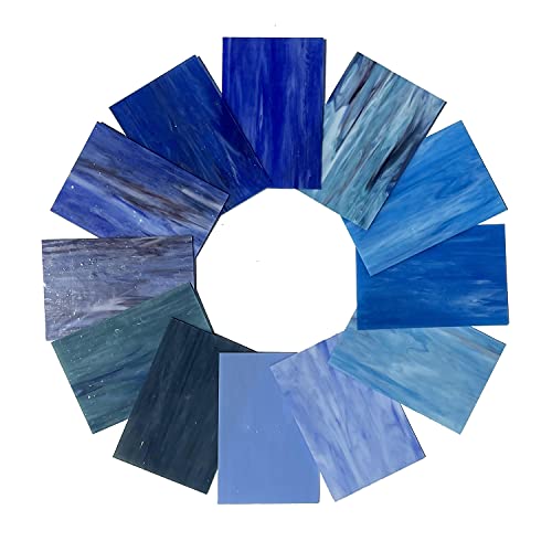 Unicoshape 12 Sheets Stained Glass Pack, 6" X 4" Cathedral Art Mosaic Glass Tiles, Mixed Blue - Image 4