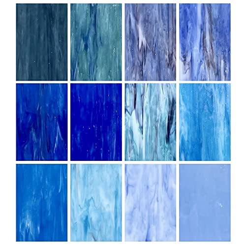 Unicoshape 12 Sheets Stained Glass Pack, 6" X 4" Cathedral Art Mosaic Glass Tiles, Mixed Blue - Image 1
