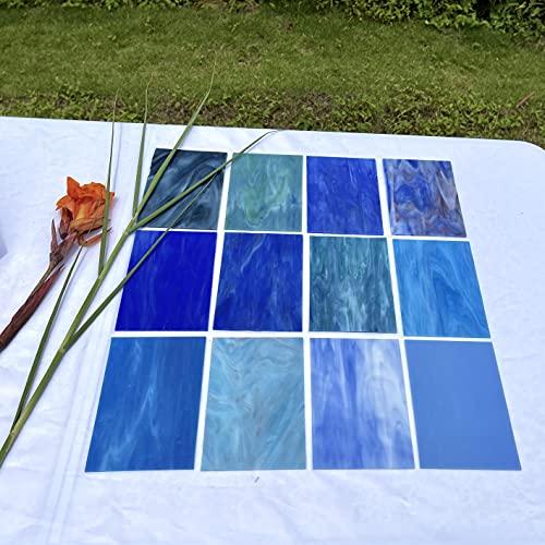 Unicoshape 12 Sheets Stained Glass Pack, 6" X 4" Cathedral Art Mosaic Glass Tiles, Mixed Blue - Image 2