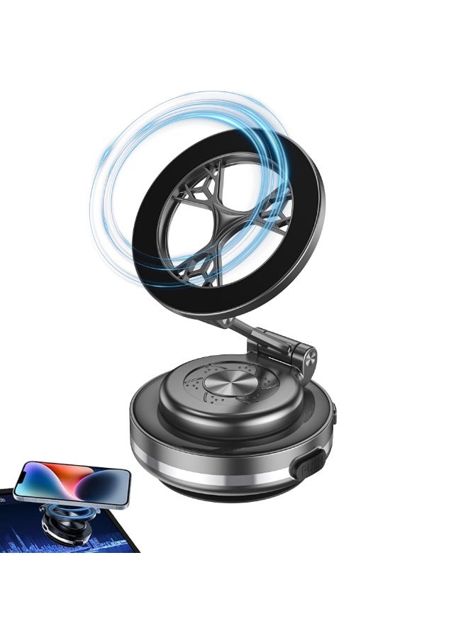 infino Electric Vacuum Magnetic Car Phone Mount,360° Rotatable Vacuum Magnetic Suction Car Phone Mount,N54 Strong Hold for Dashboard with Anti-Shake,Portable HandsFree Magnetic Car Phone Holder, Double-Sided Phone Holder Compatible with Car Dashboard Installation,Safe for All Surfaces Including Dashboard, Leather, Mirror and Textured Finishes,Universal for All Smartphones in Car,Gym, and Mirror（C-Black） - Image 1