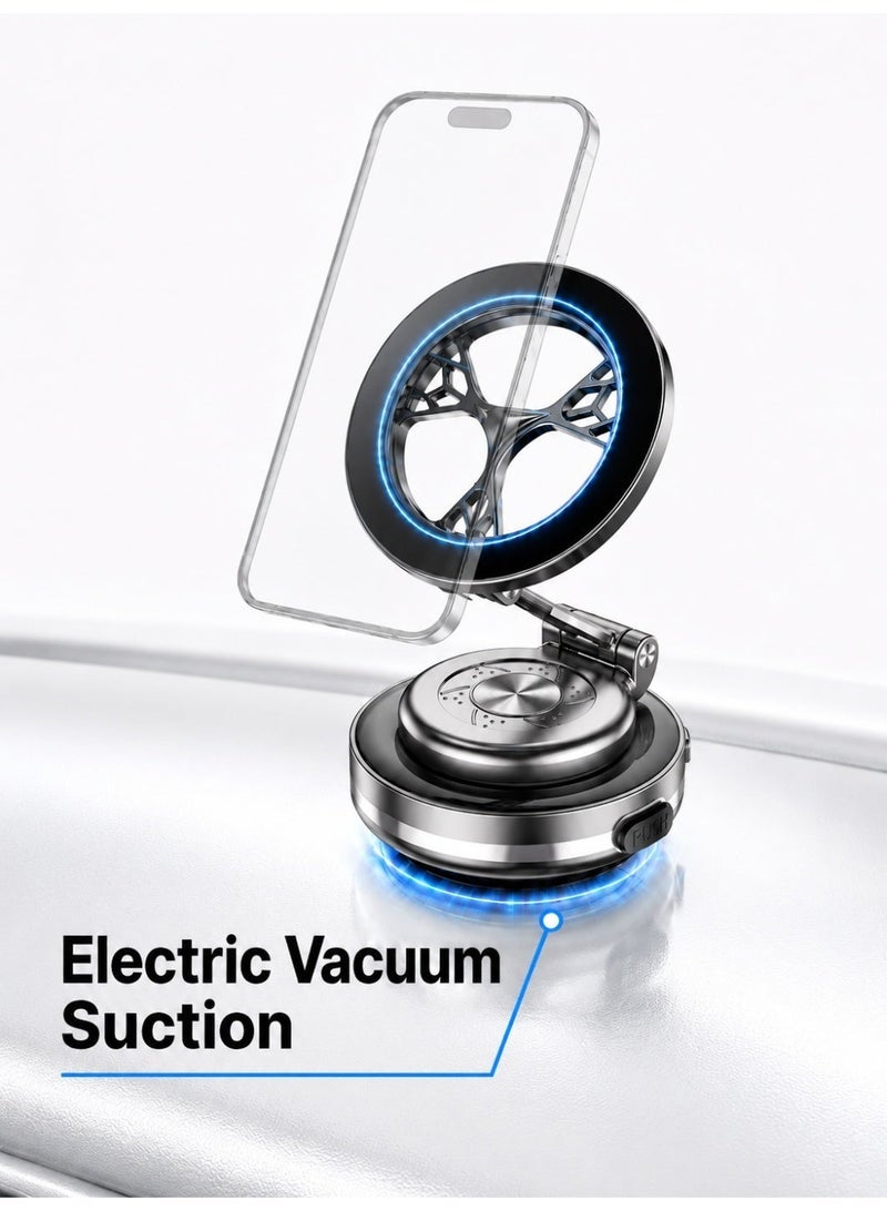 Klicktech Electric Vacuum Magnetic Car Phone Mount,360° Rotatable Vacuum Magnetic Suction Car Phone Mount,N54 Strong Hold for Dashboard with Anti-Shake,Portable HandsFree Magnetic Car Phone Holder, Double-Sided Phone Holder Compatible with Car Dashboard Installation,Safe for All Surfaces Including Dashboard, Leather, Mirror and Textured Finishes,Universal for All Smartphones in Car,Gym, and Mirror（C-Black） - Image 1