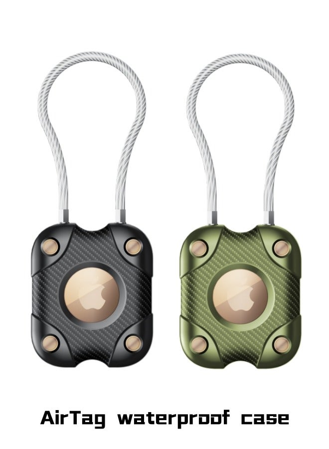 2 Pack Airtag Holder with Wire Cable, Secure Lock AirTag Keyring,IP67 Waterproof,360°Hard Protective Air Tag, Keyring Holder for Apple Air tag for Key Chain,Key Ring,Car,Luggage - Image 1