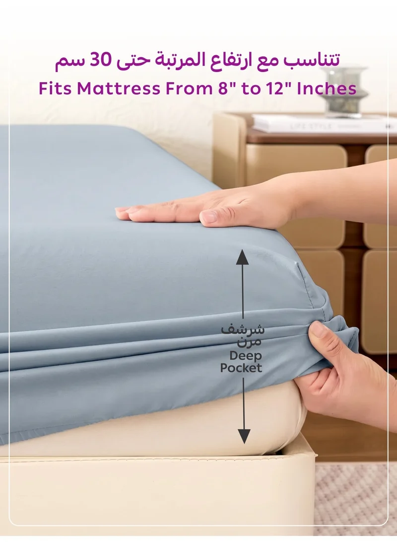 Donetella Celestial Blue 1 Pcs Queen Fitted Sheet 160x200 cm | OEKO-TEX Certified Brushed Microfiber Deep Pocket Sheet with All Around Elastic | Ultra Soft, Wrinkle Resistant, Easy Care, Safe for Sensitive Skin  | Best Price UAE