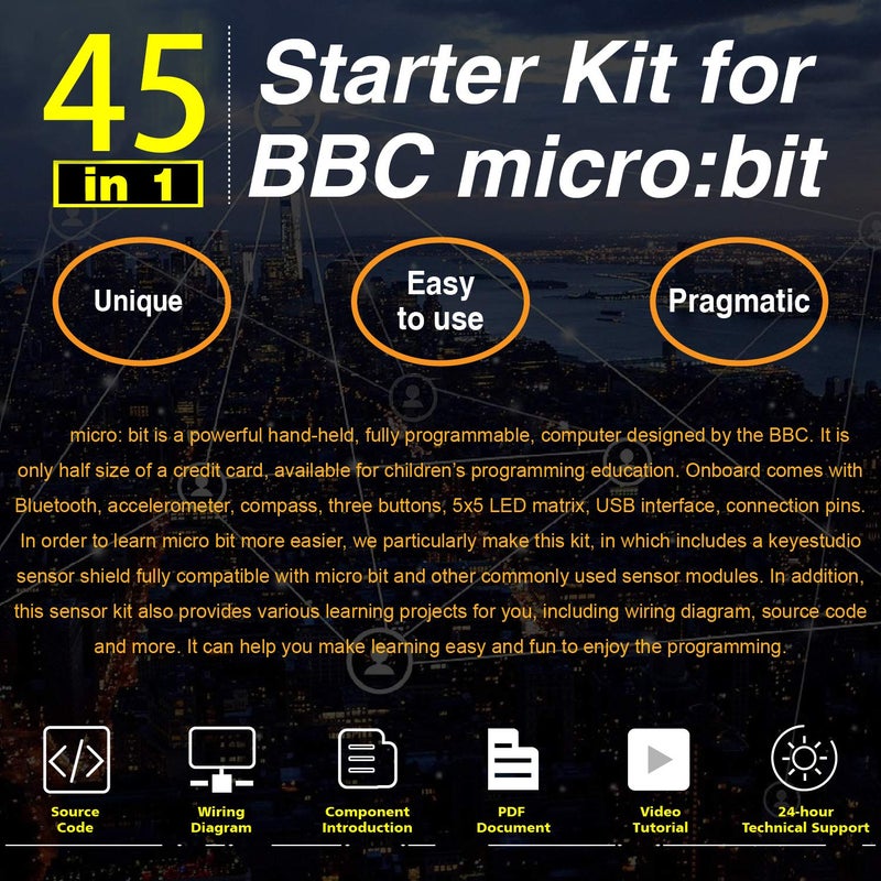 Keyestudio مجموعة بدء التشغيل KEYESTUDIO 45 مستشعرات لـ BBC Microbit V2.2 V2 V1.5 (بدون Micro:bit)، لوحة تفكيك المستشعرات، شاشة LCD i2c، جرس، ريلاي 5 فولت مع دروس 57 دورة برمجة للمراهقين والبالغين 15+. - Image 4