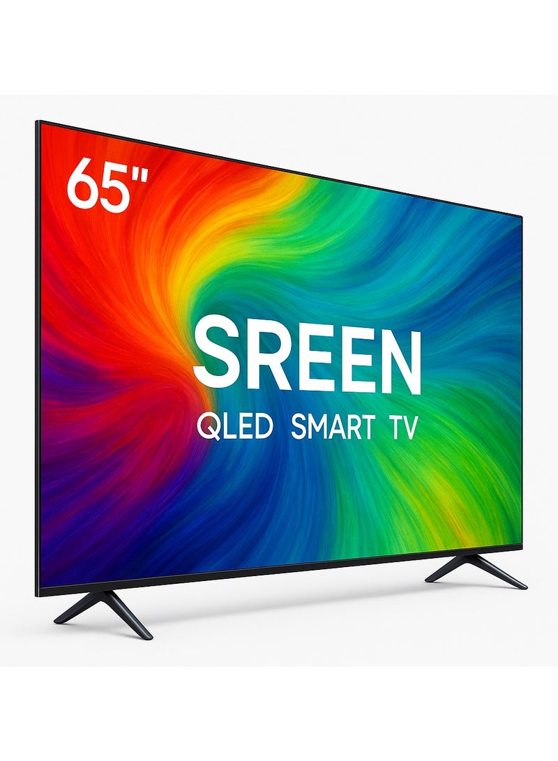 شاشة Sreen بحجم 65 بوصة، تقنية 4K QLED، تلفزيون ذكي، نظام WebOS، منافذ HDMI وUSB، شاشة بدون إطار، اللون الأسود - الموديل SRET-65S4KWQ1