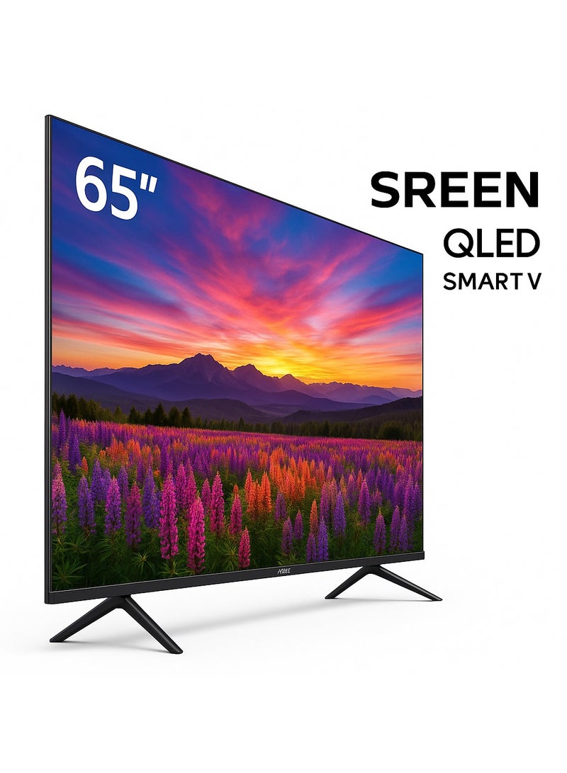 شاشة Sreen بحجم 65 بوصة، تقنية 4K QLED، تلفزيون ذكي، نظام WebOS، منافذ HDMI وUSB، شاشة بدون إطار، اللون الأسود - الموديل SRET-65S4KWQ1
