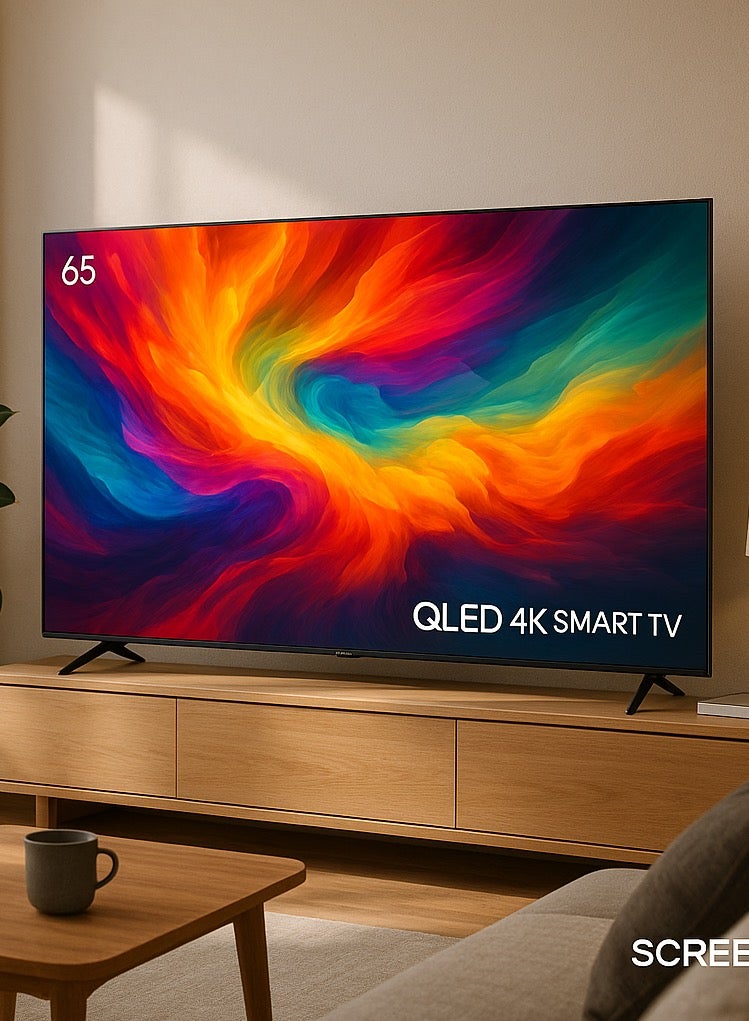 شاشة Sreen بحجم 65 بوصة، تقنية 4K QLED، تلفزيون ذكي، نظام WebOS، منافذ HDMI وUSB، شاشة بدون إطار، اللون الأسود - الموديل SRET-65S4KWQ1