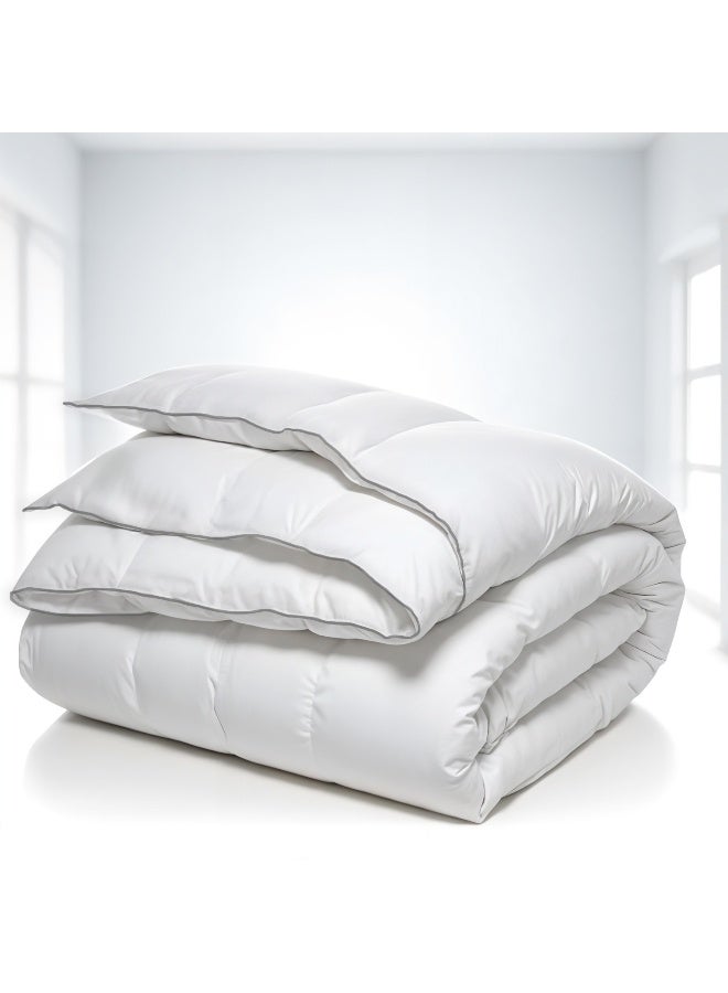 Classic Bedding Comforter Duvet Insert White Microfiber All Seasonal Quilted Comforter Stitched Quilting Duvet with White cord Easycare Duvet (220x240cm)