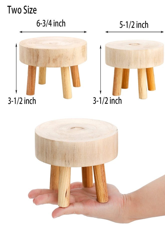 TOPZEA Set of 2 Mini Wooden Stool Display Stand, Short Boho Wood Riser Stools Small Desk Pedestal Stand for Candle, Indoor Plants, Gnome, Counter Decor - Image 2