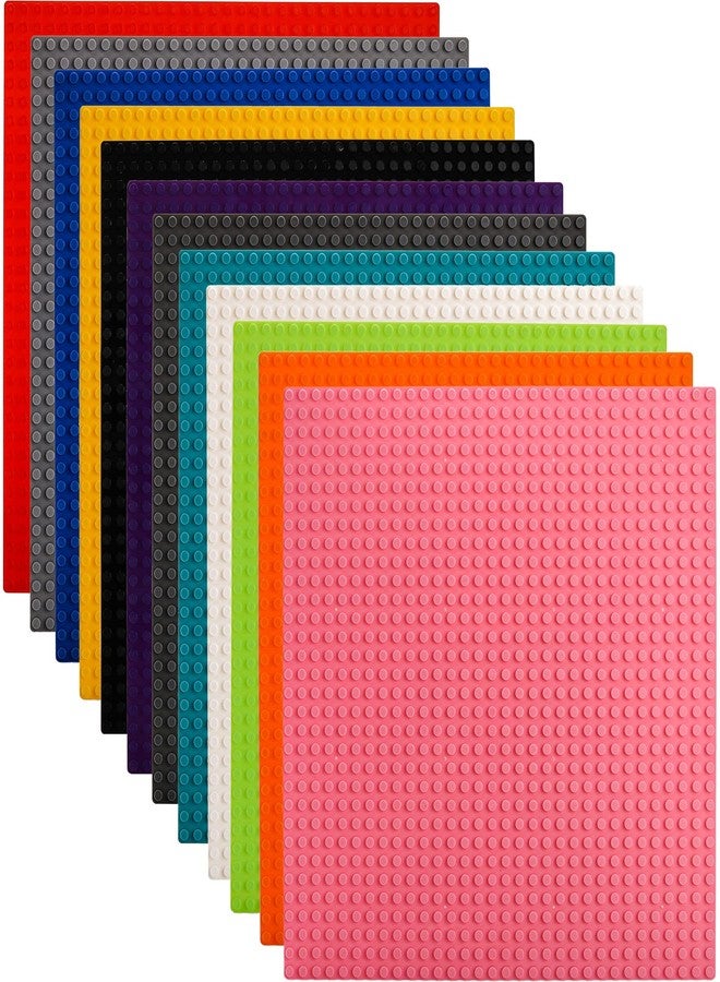 ZEAYEA 12 Pack Classic Baseplates, 10 x 10 Inch Building Base Plates for Kids, Compatible with Most Standard Building Bricks, 12 Colors Stackable Bases for Activity Table - Image 1