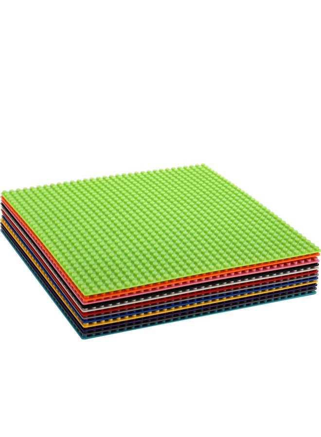 ZEAYEA 12 Pack Classic Baseplates, 10 x 10 Inch Building Base Plates for Kids, Compatible with Most Standard Building Bricks, 12 Colors Stackable Bases for Activity Table - Image 3