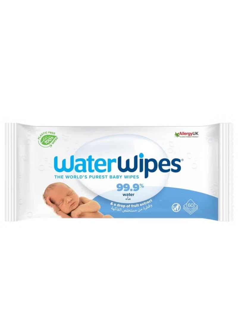 WaterWipes Water Wipes With 99.9% Water And A Drop of Fruit Extract - 60 Wipes - Image 1