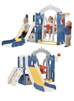 5-in-1 Kids Slide and Swing Set with Basketball, Hoop and Toy Storage Box(As Shown)