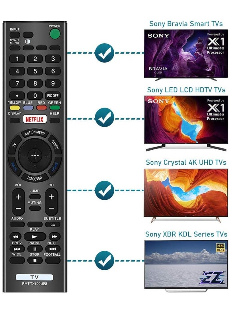 PopZa Smart Remote Control Sony Bravia Sony Bravia UHD Crystal 4K Smart HDR OLED LCD LED HDTV RMT-TX100U with Netflix XBR KDL Series with battery - Image 2