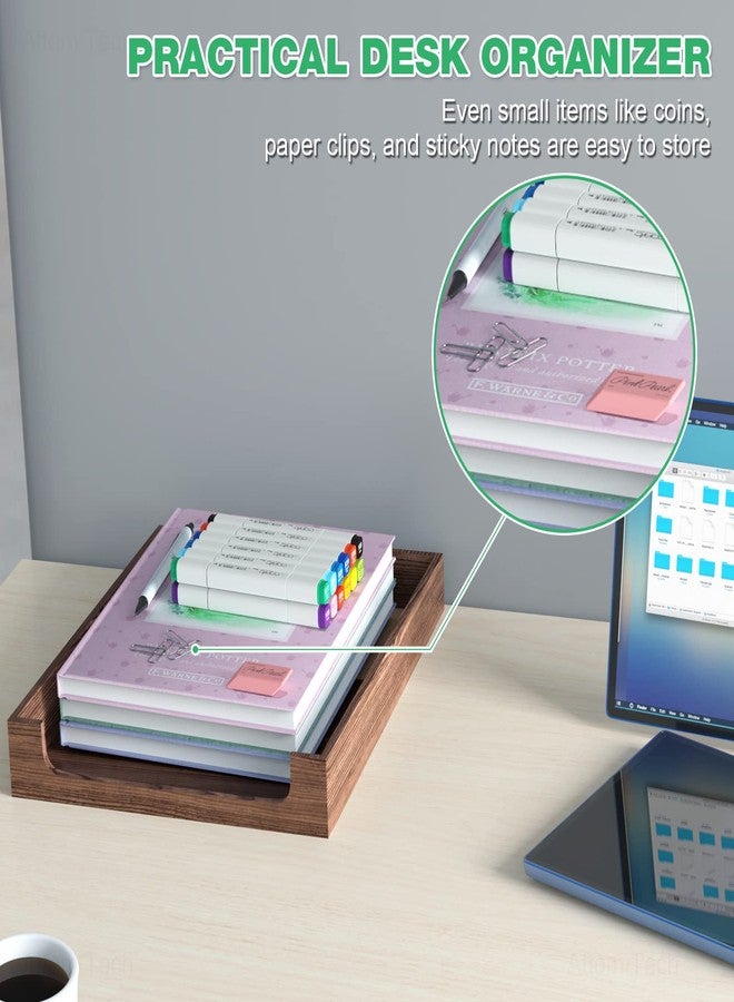 NiOffice صينية رسائل خشبية من خشب الصنوبر الطبيعي من NiOffice، منظم مكتبي متعدد الوظائف للمكتب والمطبخ - مثالية للملفات واللوازم والملحقات الصغيرة، قابلة للتكديس لتوفير المساحة (خشب محروق ريفي) - Image 5